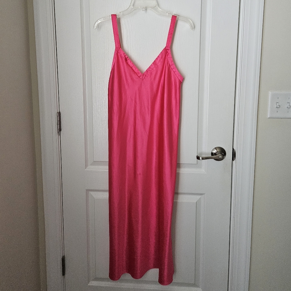 Pink Satin Long Slip Dress - Size Medium